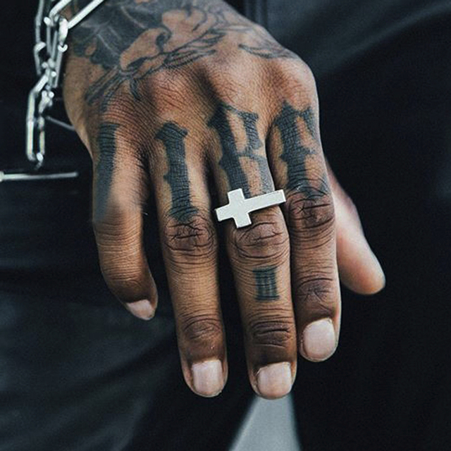 Men Cross Shaped Ring in Stainless Steel with Black Golden Male Jewelry