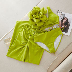 Gran oferta, traje de baño de lujo para mujer, traje de baño de neón, <span class=keywords><strong>Bikini</strong></span> de flor 3D <span class=keywords><strong>Nina</strong></span> en línea, traje de baño de 3 piezas con falda larga para cubrir - Product Image 3