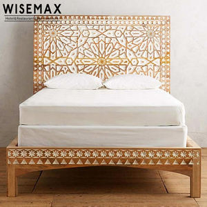 WISEMAX-muebles de dormitorio de estilo español, marco de madera maciza con diseño de flor curvada, cabecero alto de estilo francés, camas - Product Image 1