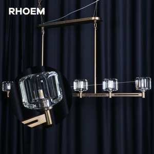 Lampadario Lineare RHOEM RH 72" con Cristalli K9 Artigianali, Struttura in Acciaio, Dimmerabile, Certificato UL, 110V, Altezza Regolabile - Product Image 4