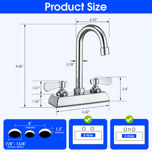 Grifo para Fregadero de Barra para Cocina, Grifo Comercial de 4 Pulgadas para Montaje en Cubierta Central para Lavandería, Baño, Grifo para Fregadero de Preparación - Product Image 2