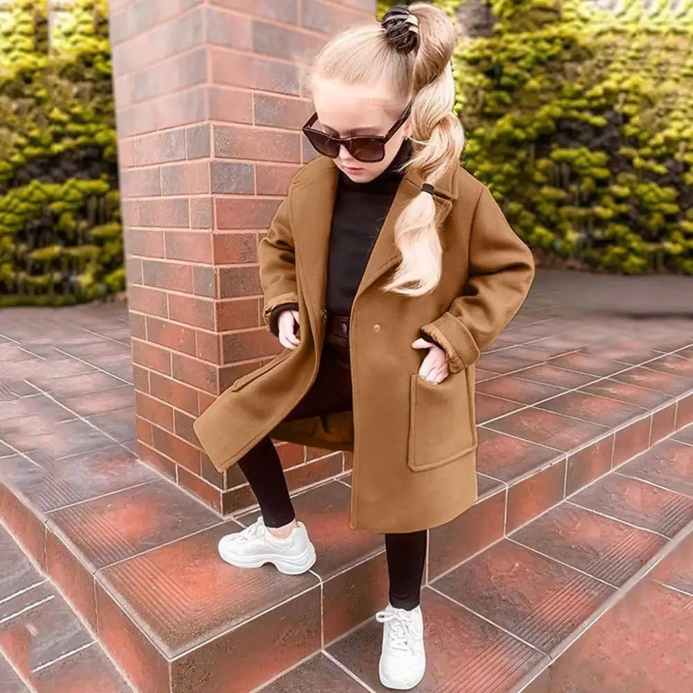 China Manufacture Hot Sale Autumn Children Clothing England Style Baby Girl Woolen Winter Coat Casual Wear
