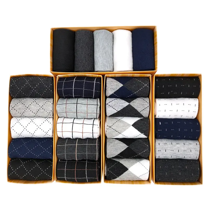Cadeaux Boîte Chaussettes En Gros Offre Spéciale Mode Plaid Solide Couleur 5 paires Cadeaux Boîte Respirant Coton Hommes D'affaires Chaussettes