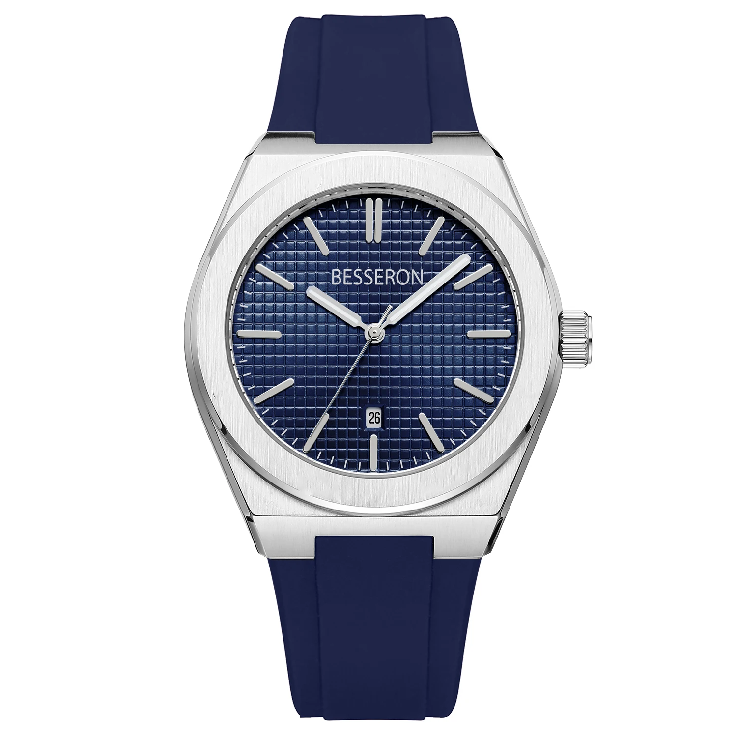 Blue rubber band Sliver case blue men watch