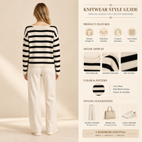 Pull en maille rayé pour femme en mélange coton-nylon, col rond, épaules tombantes, manches longues, OEM