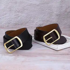New Wholesale Brand Design Brown Full Grain Leather Zinc Alloy Men Genuine Leather Belt