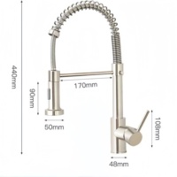 Robinet de cuisine contemporain à une poignée monté sur le pont en acier inoxydable poli avec poignée en céramique design noir et or brossé