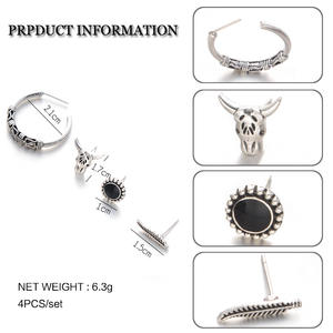 Boucles d'oreilles de type C euro-américaines avec forme de cloche en quartz, ensemble de 4 pièces, acier inoxydable, bijoux vintage pour fête - Product Image 4