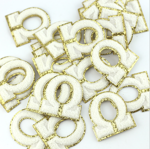 Parches Termoadhesivos Bordados de Letras del Alfabeto en Chenilla con Brillo, Color Blanco, en Oferta - Product Image 2