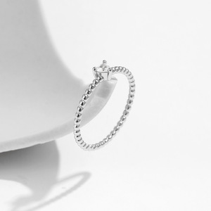 S925 <b>Silver</b> Women's Triangle Cut Diamond Engagement <b>Ring</b> Ball Bead Band Minimalist Prong Setting - Product Image 4