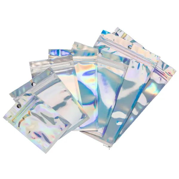 Custom printing holographic packaging bag lip gloss manufacturer cosmetic phone case eyelash ziplock hologram bag
