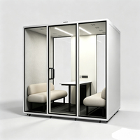 Cabine de réunion intelligente en verre pour bureau, studio d'enregistrement préfabriqué, cabine insonorisée pour hôtel pour 4 personnes avec climatiseur