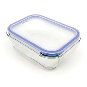 Kotak Makan Siang Kaca Borosilikat Tinggi Mangkuk Bento Microwave dengan Tutup Gelas Tertutup Crisper Set Grosir