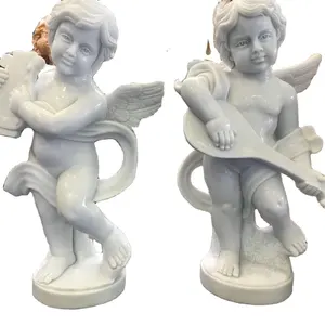 装飾手彫り等身大石像白い大理石の天使の彫刻
