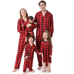 Plaid rosso famiglia di corrispondenza per bambini degli indumenti da notte pigiama de navidad dei ragazzi delle ragazze del bambino del bambino bambini pigiama di natale