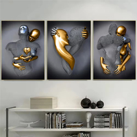 Noir or statue affiche amour figure peinture à l'huile art mural salon moderne luxe décoration de la maison
