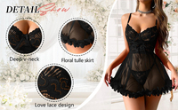 Wanita 2 buah Lingerie jaring renda Set gaun Babydoll seksi dengan pakaian dalam tali tembus pandang untuk acara intim cocok nyaman