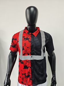 PUREカスタムHi Visハワイポロシャツフルボタン反射安全作業服ポロシャツカスタムプリント柄フラワーシャツ - Product Image 2