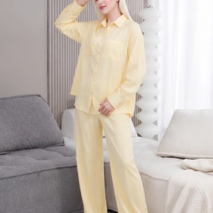 Custom Linen Shirt Pants Set Pyjama Femme Loose Fit Two Piece Summer Resort Outfit Clothes Women Sleepwear <strong>Pajamas</strong> for Women Set - Product Image 4