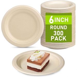 Platos Desechables de Papel de Caña de Azúcar de 6 Pulgadas, Alta Calidad, Biodegradables, Resistentes al Agua y a la Grasa, Comerciales, para Restaurante, Sushi, Dulces - Product Image 1
