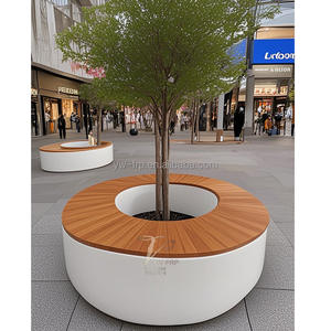 Chaise d'extérieur moderne personnalisable en fibre de verre siège arbre piscine fleur en bois paysage tabouret pour centre commercial parc et patio banc - Product Image 3