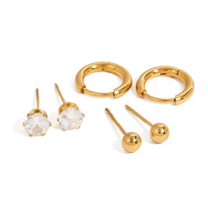 Minimalist Gold Plated Hoop Earrings With Zircon <b>Studs</b> And Ball <b>Studs</b> For Everyday Wear - Product Image 1