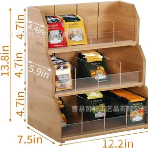 Caja de Almacenamiento para Bolsitas de Té de Bambú, Estante de Madera de Tres Niveles para Café, Organizador de Cocina, Conservación de Frescura - Product Image 1