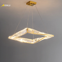 Lustre suspendu carré doré en cristal, design moderne, luxueux, luminaire décoratif d'intérieur, idéal pour un salon