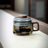 Tasse à thé en verre transparent noir classique résistant à la chaleur avec poignée en bois, grande capacité 200 ml, ensemble café et thé