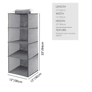 Storage Hanging Closet <b>Shelves</b> Fabric Closet Hanging Organizer 4 <b>Shelf</b> Closet Hanging Organizer with <b>Hooks</b> - Product Image 1