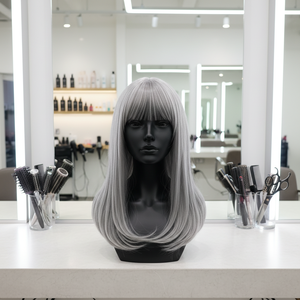 วิกผมสไตล์ Qiula จากโรงงานโดยตรง ผมสีเทาความยาวปานกลาง พร้อมหน้าม้า สำหรับ<span class=keywords><strong>คอส</strong></span>เพลย์ฮาโลวีน เหมือนจริงมาก - Product Image 6