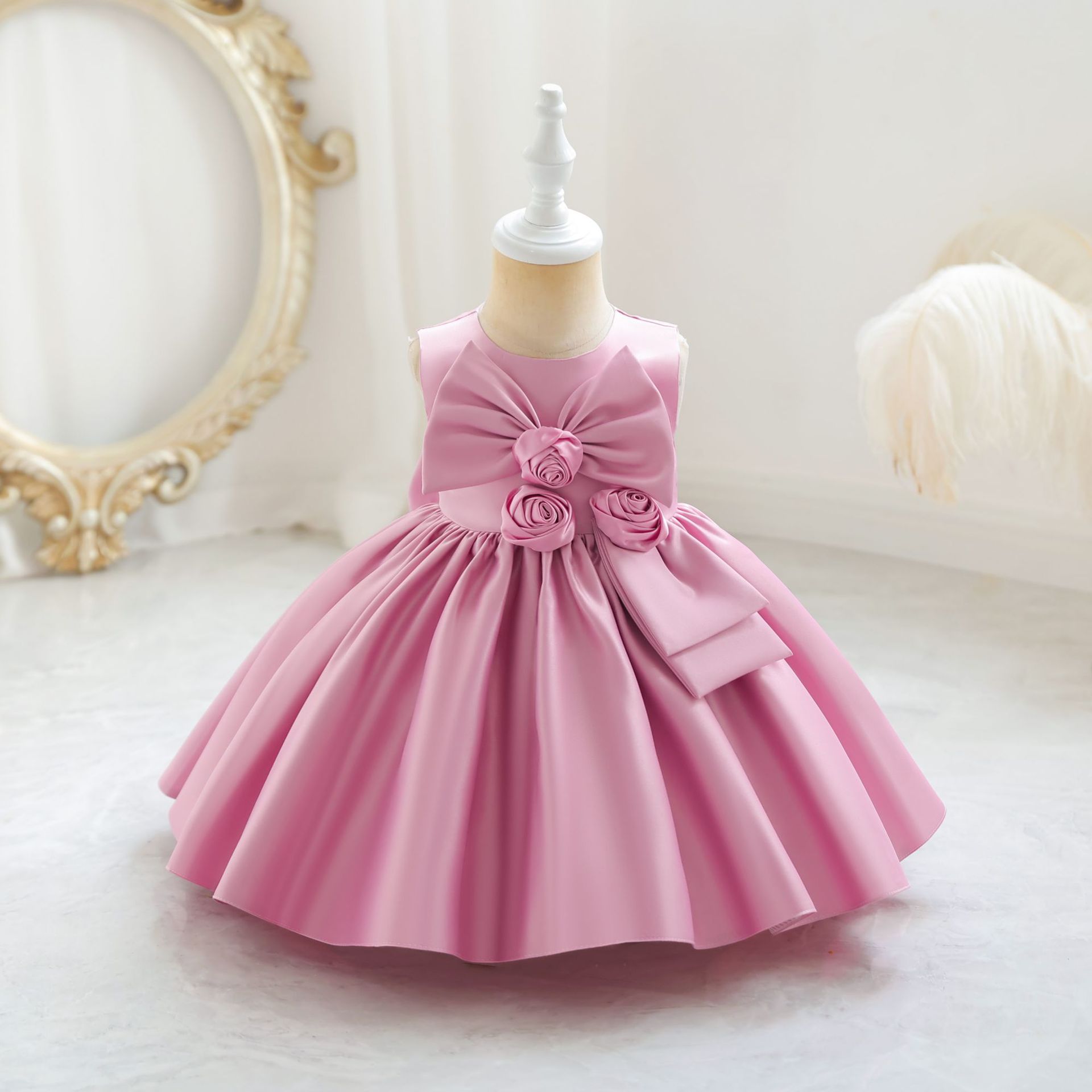 pink dress for baby girl 1st birthday Pink Lace Flower Girl Dress for Princess Kids 1st Birthday Party Gown J768 main image 0
