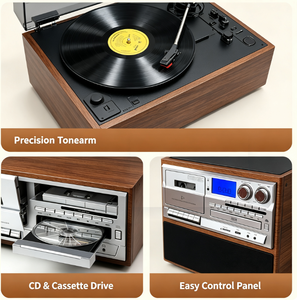 Centro de Música Vintage Todo en Uno Directo de Fábrica, Tocadiscos de 3 Velocidades, Reproductor de CD y Casete, Radio AM/FM, USB, AUX, Bluetooth con Pantalla - Product Image 6