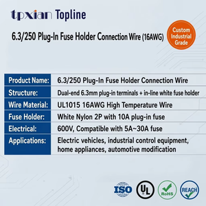 Support de fusible en ligne Topline Factory OEM SR33-1 10A avec fil de connexion 6,3 mm 250 bornes femelles UL1015 16AWG pour voiture et vélo électrique - Product Image 4