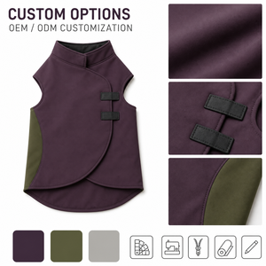 Abrigo de Forro Polar para Perro, Color Sólido, Resistente al Viento, para Invierno, Diseño Simple, Estilo Casual, Morado con Panel Verde Oliva - Product Image 2