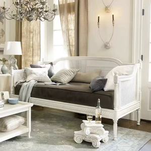 Antique Vintage White Wooden Sectional <b>Set</b> Rectangle Rattan Lounge Furniture for Living Room - Product Image 2