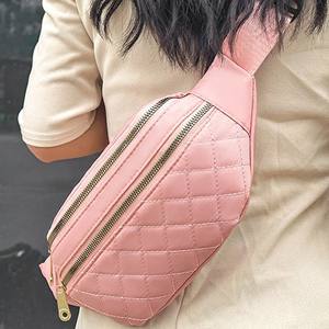 Nouveau Sac de Poitrine Rose à Motif Diamant, Résistant à l'Eau, avec Fermeture Éclair, pour Sports de Plein Air, Sac Bandoulière Femme Été 2025 - Product Image 1