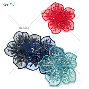 Nuevo Precio de flores de tela, encaje de lentejuelas con cuentas, adornos de flores bordadas para vestidos, Keering, nuevo, a buen precio - Product Image 5