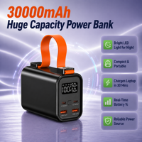 Batterie externe 30000mAh avec chargeur rapide PD 100W, sortie multi-ports et lumière LED, personnalisation OEM/ODM, vente en gros, usine source B2B