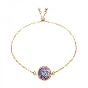 Petit Bracelet en or pour femmes, breloque en diamant, véritable, 14k, rond, druse, chaîne en or - Product Image 2