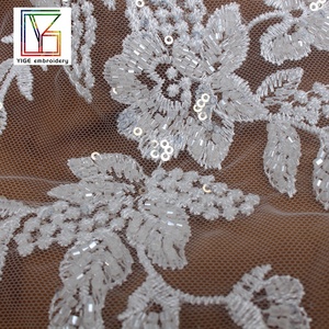 Factory <span class=keywords><strong>Outlet</strong></span> 100% poliéster de lujo con cuentas de cristal lentejuelas patrón Floral bordado vestido de novia tela de encaje - Product Image 6