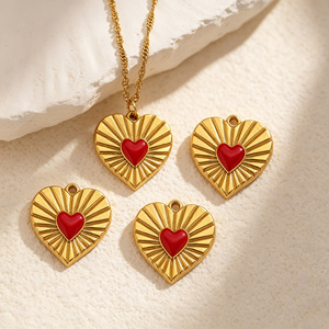 Colgante de Corazón con Diseño Retro de Rayos de Sol, en Acero Inoxidable Electrochapado, Estilo Europeo Americano, de Lujo Ligero y Moda - Product Image 2