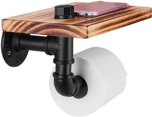 Porte-<span class=keywords><strong>papier</strong></span> toilette mural vintage en laiton noir mat avec étagère et support pour téléphone - Product Image 2