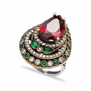 Pear Design Garnet <b>CZ</b> Ottoman Design Wholesale Handcrafted Authentic 925 Silver Sterling <b>Ring</b> Jewellery - Product Image 2