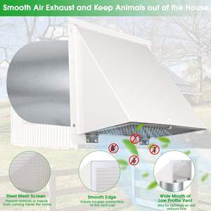 Grille d'aération murale à capot de 6 pouces en acier galvanisé blanc <span class=keywords><strong>pour</strong></span> cuisine extérieure et ventilation de sèche-linge, cache d'évacuation mural - Product Image 3