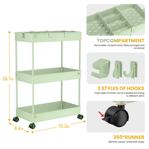 Multi-Functional Heavy Duty Movable <b>Plastic</b> Handcart Wheels Storage <b>Racks</b> for Home Kitchen Use Space-Saving Design - Product Image 3
