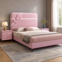 Lit d'enfant rembourré rose avec tête de lit en forme de nœud, lit pour filles, cadre en bois massif, simili cuir, meubles de chambre d'enfant doux