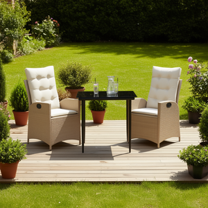Set da Pranzo da Giardino in Rattan PE Beige con Braccioli Regolabili, 2 Posti, Arredamento da Esterno dal Design Contemporaneo - Product Image 2