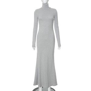 Nouvelle robe décontractée à <span class=keywords><strong>col</strong></span> <span class=keywords><strong>montant</strong></span>, manches longues, coupe ajustée, queue de poisson, couleur unie, <span class=keywords><strong>t</strong></span>-<span class=keywords><strong>shirt</strong></span> pour femmes - Product Image 2