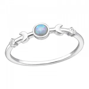 925 Sterling Silver Moon And Star Ring With Cubic Zirconia And Synthetic Opal Engagement Ring Dainty Opal Ring